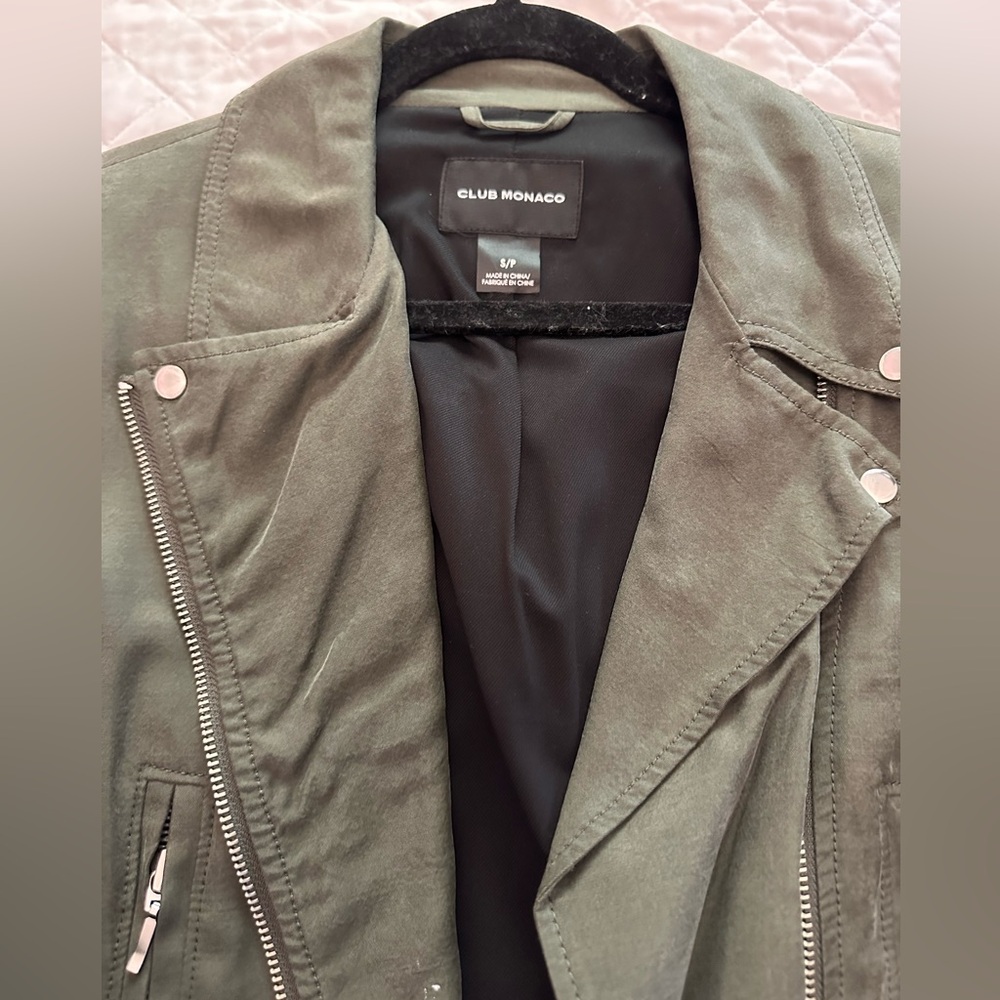 Club Monaco Dark Green Leather Jacket - Picture 2 of 3